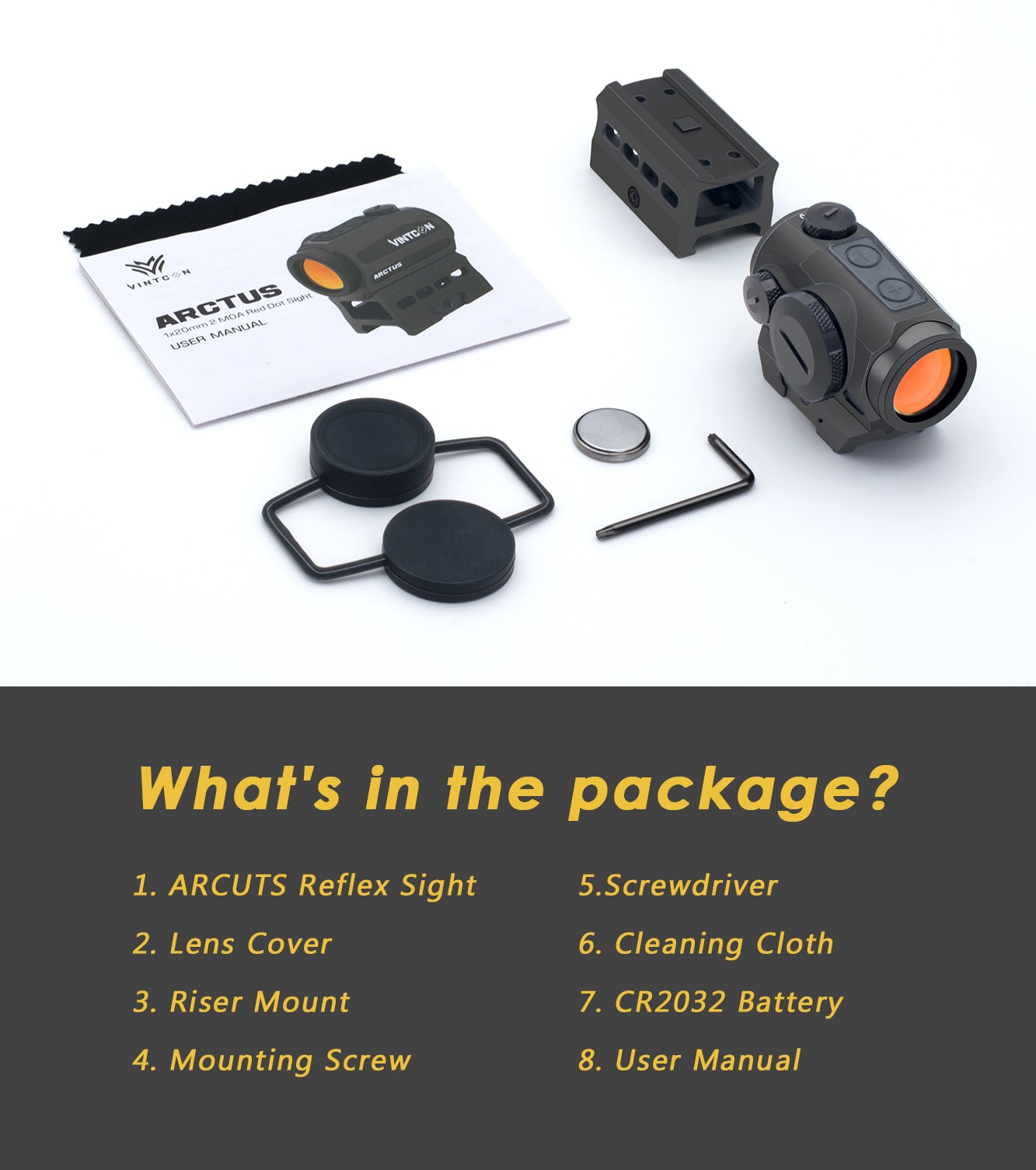 ARCTUS 2 MOA Red Dot Sight 1X20mm Rifle Enclosed Reflex Sight