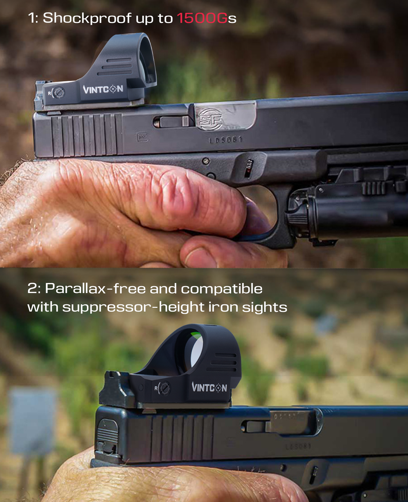 SERPENS Open Reflex Sight (RMR Footprint) - 3 MOA Red Dot Large Objective Lens Shake-Awake