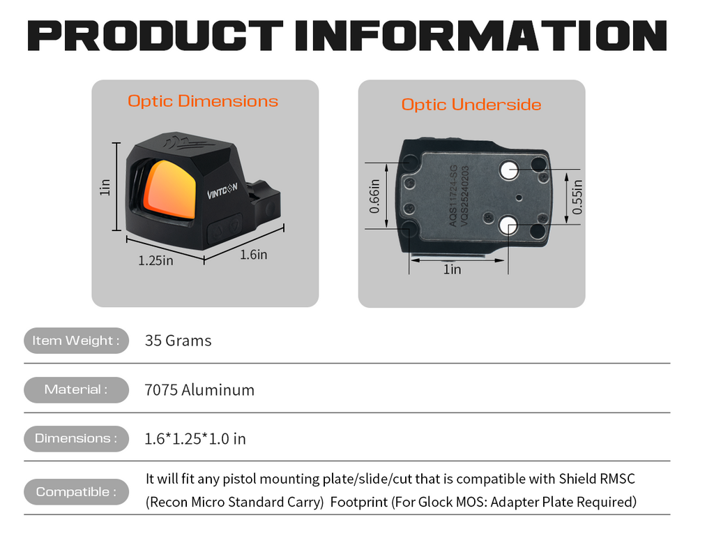 Aquila-S Micro Red Dot Sight, Shake Awake 3 MOA Reflex Optic, RMSc/RMS Footprint, For Subcompact Pistols, Fits P365, Hellcat, G43X MOS