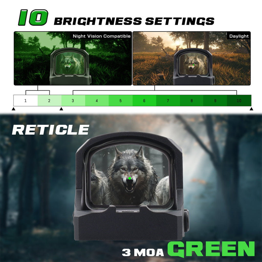SIRIUS Green Dot Sight (RMR Pistol Cut) 3 MOA 7075-T6 Aluminum IPX7 Waterproof