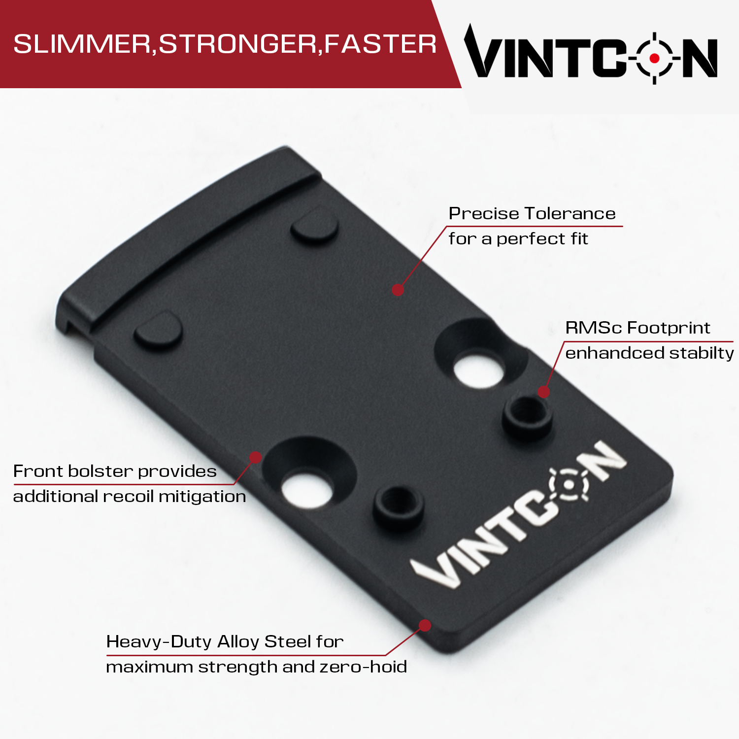 VINTCON RMR to RMSc Adapter Plate for RMR Slide Cut, Compatible with Standard RMSc Footprint Red Dot Sights Holosun 407K/507K Shield RMSC, Alloy Steel