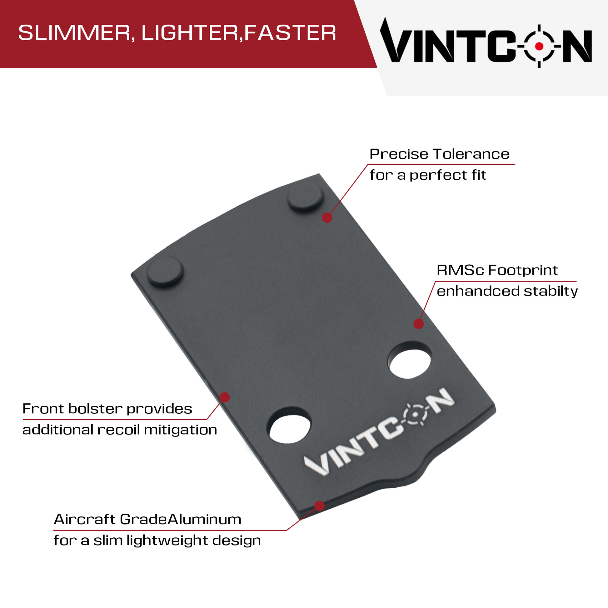 Vintcon Optic Adapter Plate for Glock 43X 48 MOS & Springfield Hellcat OSP Pro, Compatible with Holosun 407K 507K, RMSc Footprint Conversion Mount, Ultra Low Profile