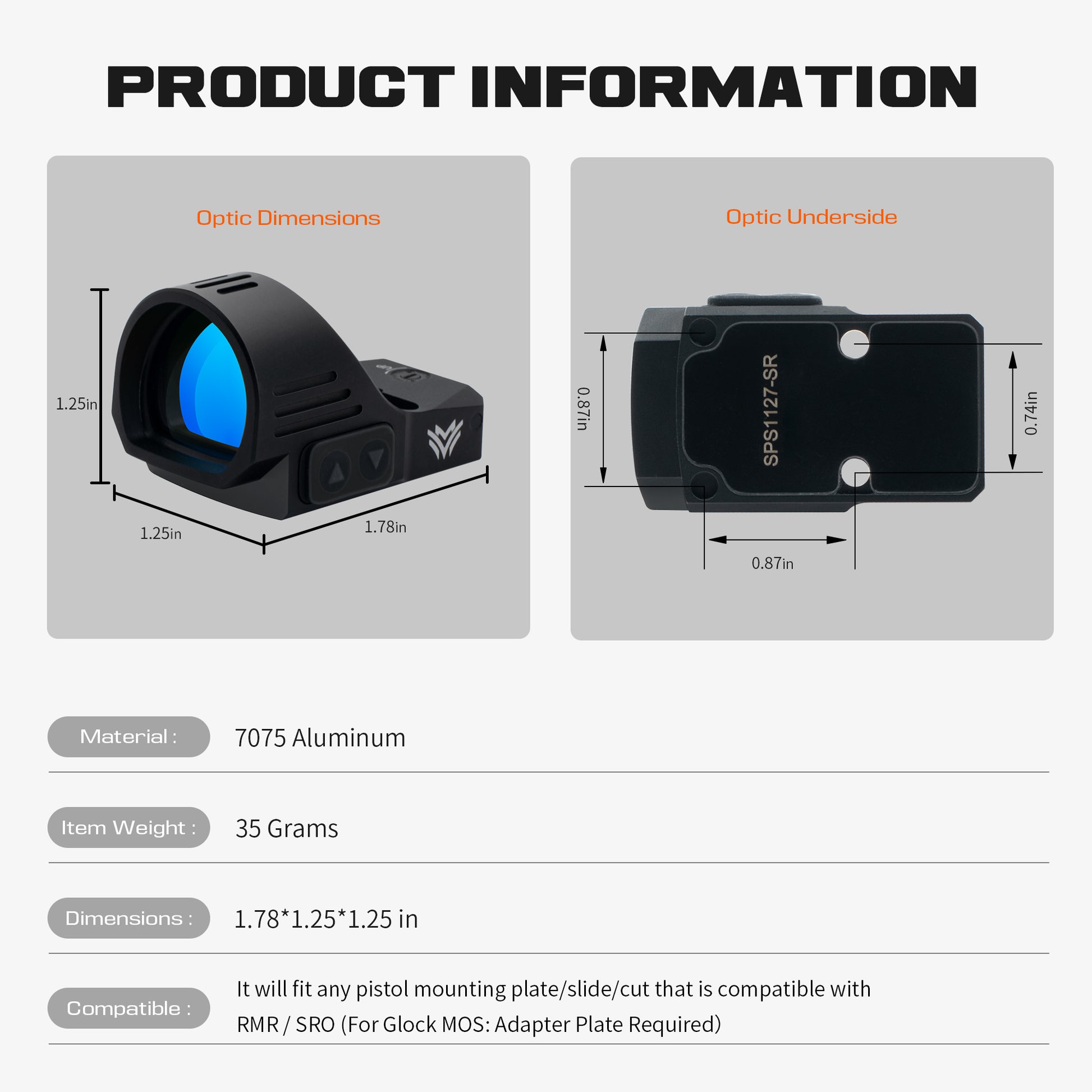 Serpens Red Dot Sight with Large Objective Lens for RMR Footprint | Fits Glock 19 17 MOS丨 Shake-Awake Parallax-Free Durable | 3 MOA Dot or 45 MOA Multi-Reticle